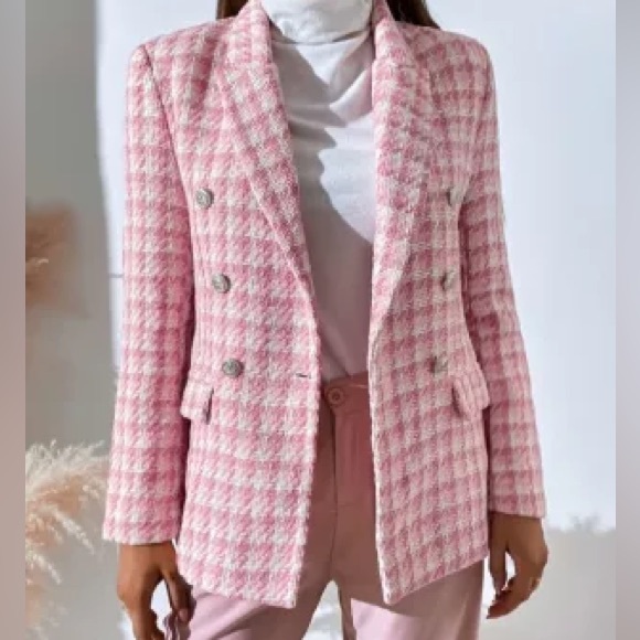 Zara Jackets & Blazers - ZARA Pink Tweed Blazer Double Breasted Bouclé Jacket tailored‎ Preppy Workwear